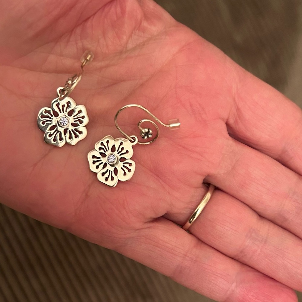 Pandora Hibiscus Sterling Silver Dangle Earrings